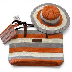NWT MAD About Style Collection Everywhere Tote in Cabana Stripe/Hat/Tote